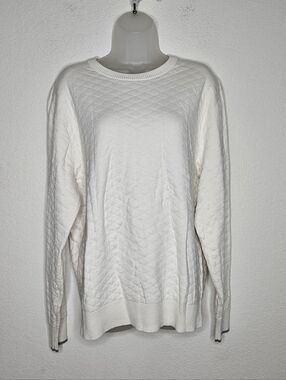 Daniel Cremieux Cashmere Supima Cotton Quilted Cream Crewneck Sweater Plush L